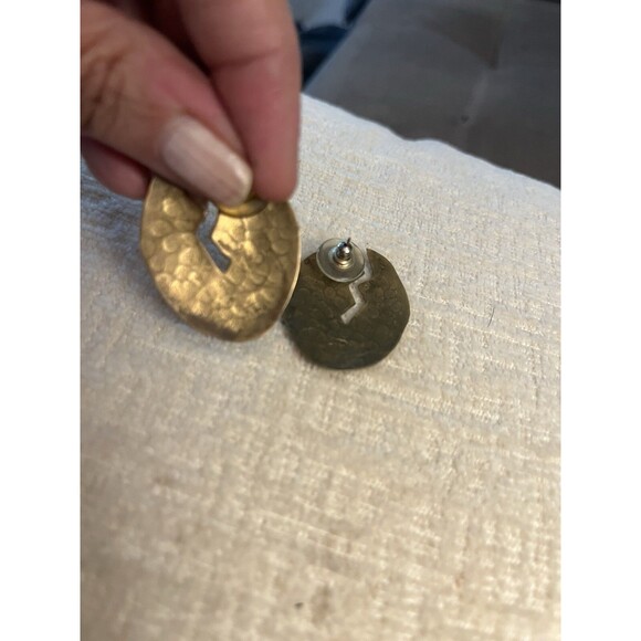 AH Anne Hellman Large Abstract Brass Artisan Brutalist Earrings Pierced Signed - Picture 7 of 11